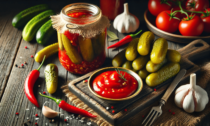 Мариновані огірки з чилі кетчупом